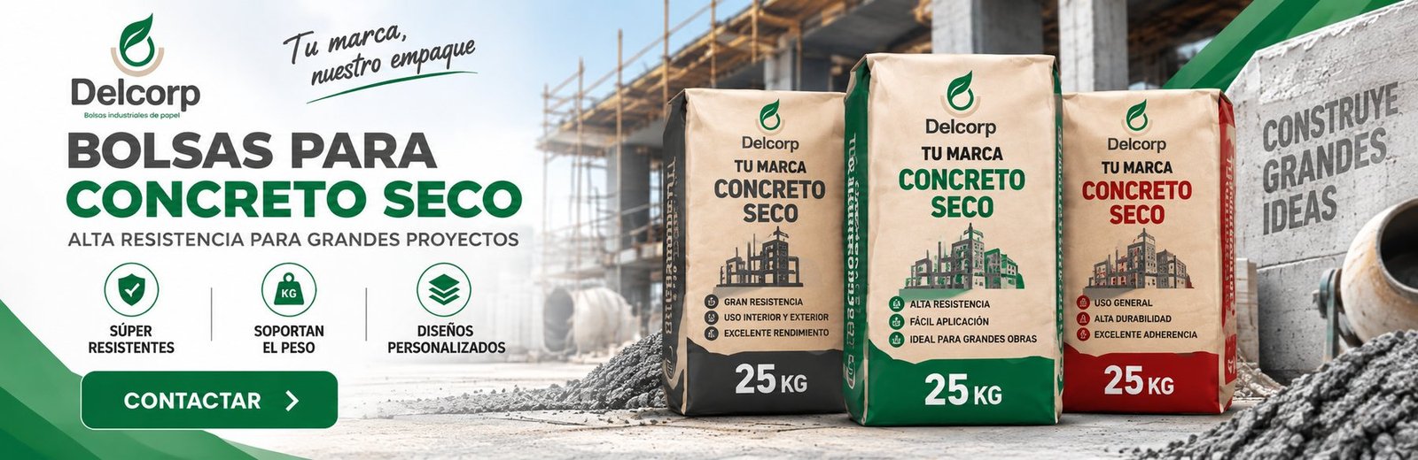 Sacos de papel para concreto seco y tarrajeo — Corporación Delcorp